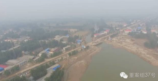 七里河洪水进入大贤桥河道 航拍图