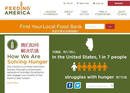 美国食物银行网站主页