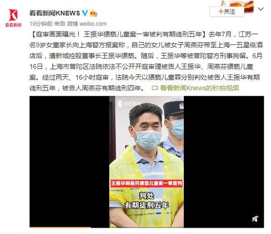 庭审画面曝光王振华猥亵儿童案一审被判有期徒刑5年