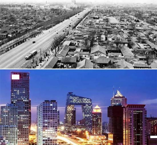 50年代的北京和现在的北京。图片来自网络