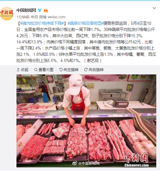 猪肉批发价格持续下降