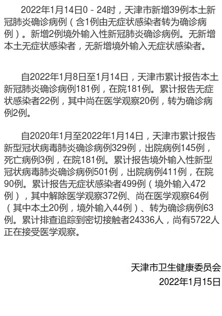 天津1月14日新增39例本土新冠肺炎确诊病例