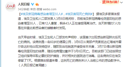 埃及新冠病毒感染者增至55人,埃及首现死亡病例
