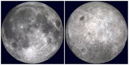 月球正面(左)和月球背面(右)看首来截然迥异(图源:NASA)
