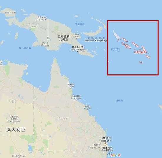 所罗门群岛位于澳大利亚东北方向 &nbsp;图源:谷歌地图