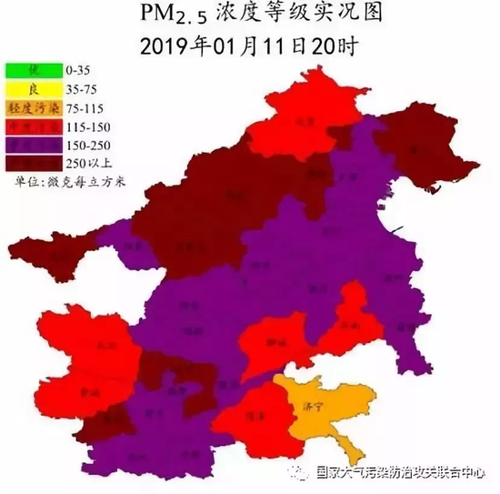 图1 1月10-11日“2+26”城市典型时段PM2.5浓度图