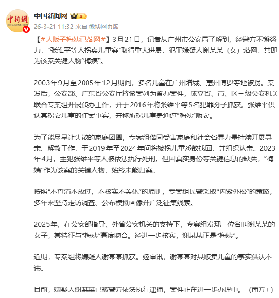 人贩子梅姨已落网