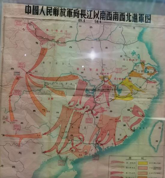 △人民解放军向长江以南西南西北进军图。