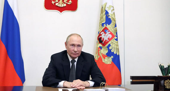 普京在莫斯科国际安全会议上致辞，图自俄新社