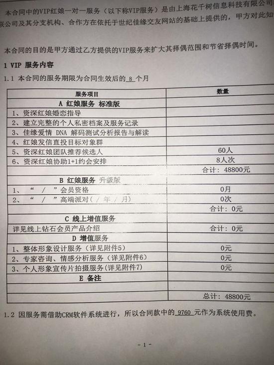 刘小姐提供的合同服务内容，其中需要收取系统使用费9760元。