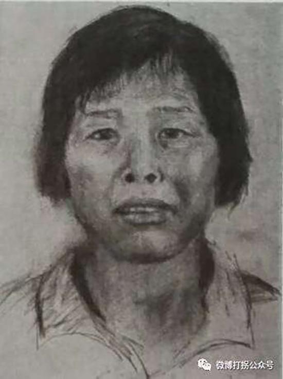 牵涉一系列拐卖儿童案的嫌疑人“梅姨”模拟画像。 广州增城警方 供图
