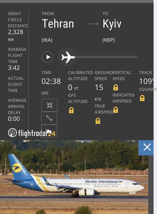 PS752航班信息。Flightradar24截图