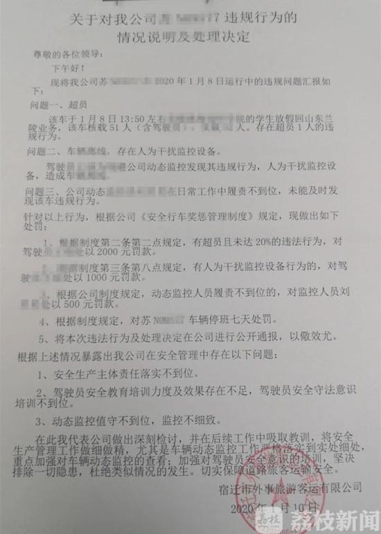 企业内部对相关人员的处理决定