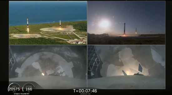猎鹰重型火箭发射视频直播截图。