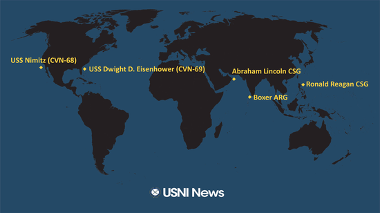 9月23日，美国主要舰队全球分布情况 图源：USNI