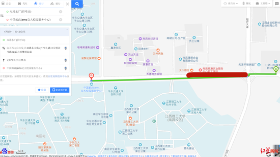  小江称，图中红色路段在修路，地势偏僻，没有路灯和监控