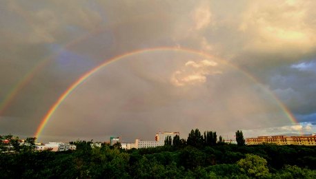 新疆塔城：雨后双彩虹横跨天际
