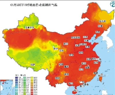 昨日，全国地面自动观测站数据显示，35℃以上高温覆盖面积约有98万平方公里。 图/中国天气网官方微博@中国天气