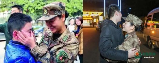 (左)2014年,11岁的儿子送宋彩萍参加援非抗埃使命。(右)2020年1月24日,除夕夜,17岁的儿子给行将奔赴武汉的妈妈一个紧紧的拥抱。