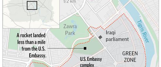 美驻伊拉克大使馆附近发生爆炸。（图源：美国广播公司）