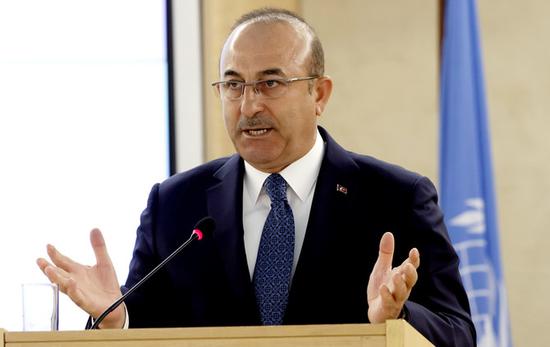 2月26日，土耳其外交部长恰武什奥卢又在日内瓦联合国人权理事会发表演说 图片来自阿拉伯新闻网