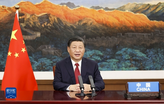 9月21日，国家主席习近平在北京以视频方式出席第七十六届联合国大会一般性辩论并发表题为《坚定信心 共克时艰 共建更加美好的世界》的重要讲话。新华社记者 黄敬文 摄
