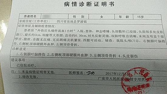 刘汉玲提供的诊断书