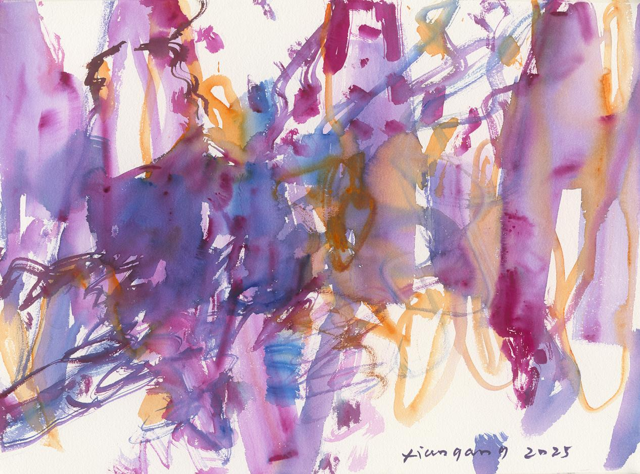 《紫橙流韵》75×55纸本水彩 2025年