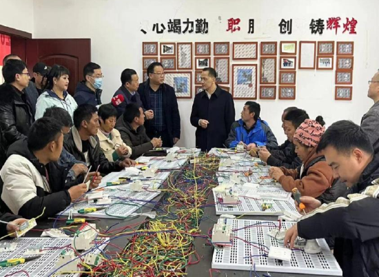 (2023年3月1日省就業服務管理局局長王祎在石棉縣王崗坪鄉調研視察電工基礎技能培訓)