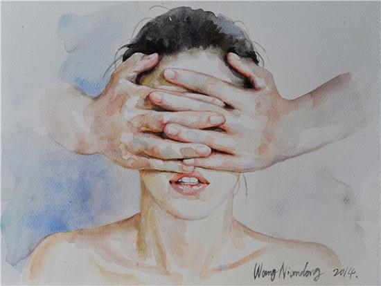 《蒙蔽的双眼》 40.6x30.5cm 纸本水彩 2013年
