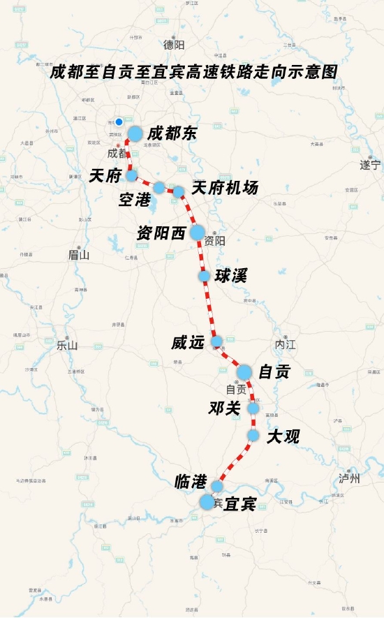 成自宜高铁路线示意图