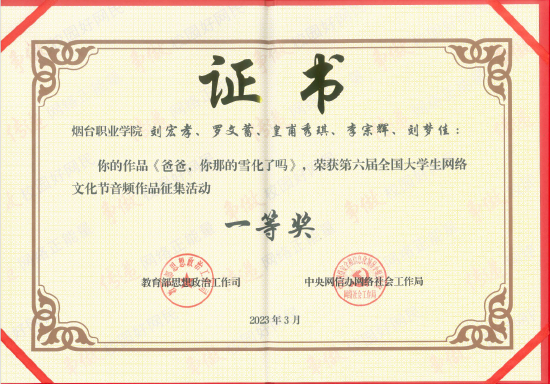 图5:第六届全国大学生网络文化节获一等奖