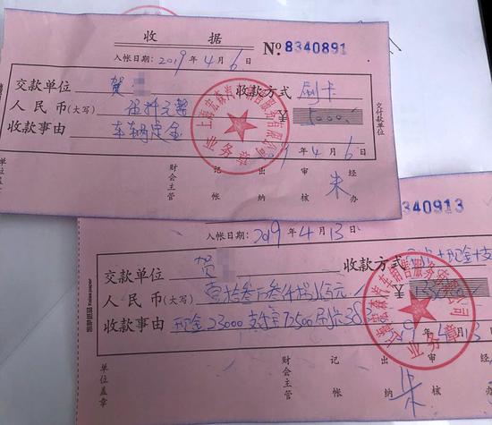  贺先生出具的购车合同和全款支付收据。