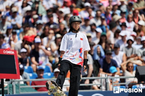 朱沅铃在2024年巴黎奥运滑板女子街式预赛现场