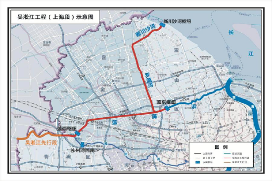 吴淞江工程上海段具体走向图。