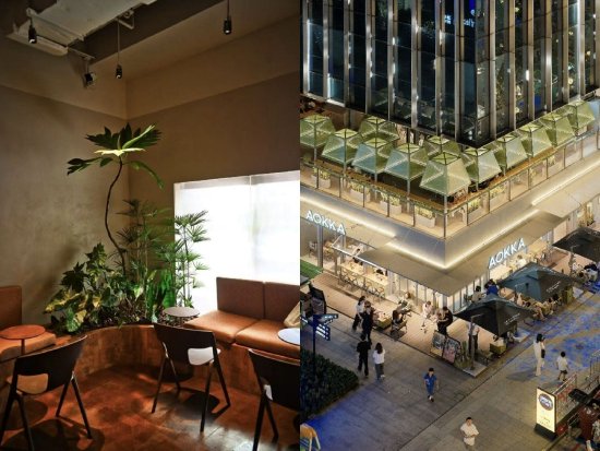 左为Aokka Coffee&;Bistro全国首店、右为aftertaste全国首店