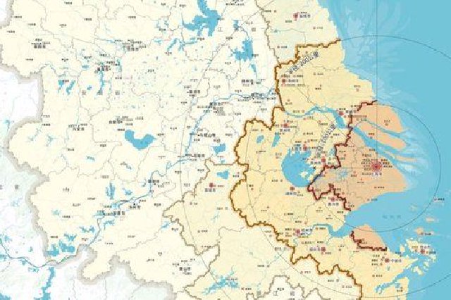 上海大都市圈国土空间规划草案中的空间范围示意图。