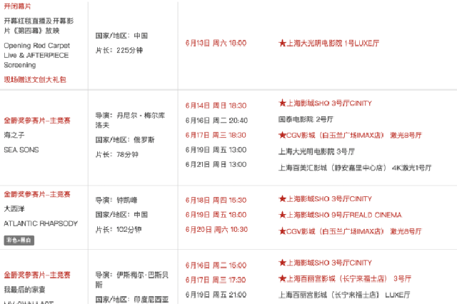 第28届上影节排片表截图