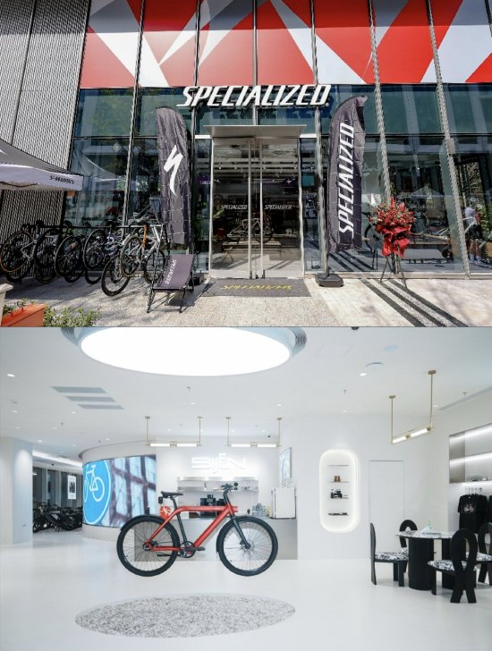 上为Specialized闪电门店、下为BIJEN荷兰自行车中国首店