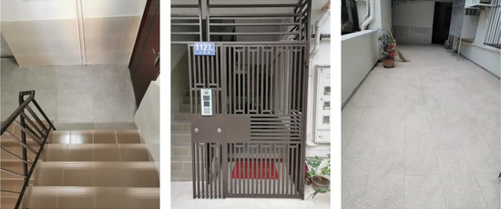 改建后焕然一新的楼道,入户门,公共走廊