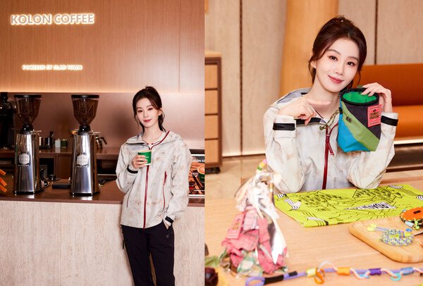 品牌代言人刘诗诗体验KOLON COFFEE和社群功能区手作。