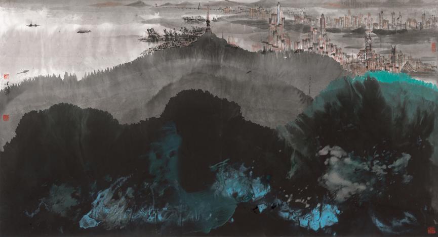 杨晓洋 《山海连城》 纸本水墨 100 × 200cm 2023