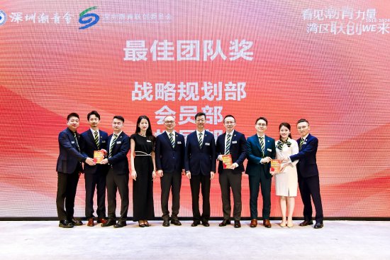深圳潮青会党委书记陈君尧、常务副主席董威霆上台为“最佳团队奖”颁奖