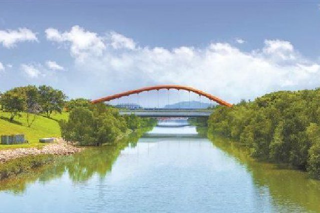 临海双界河桥为全长128米的单跨钢结构桥梁。前海建设集团供图