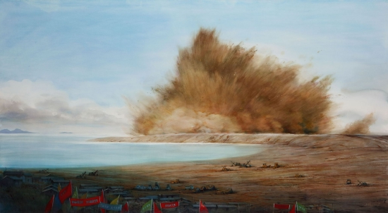 张小纲 水彩画《1979年7月蛇口开山第一炮》