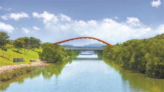 临海双界河桥为全长128米的单跨钢结构桥梁。前海建设集团供图
