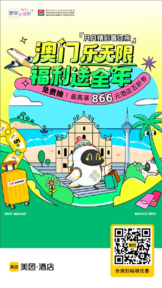 美团App扫码即可领取“澳门酒店5折券”