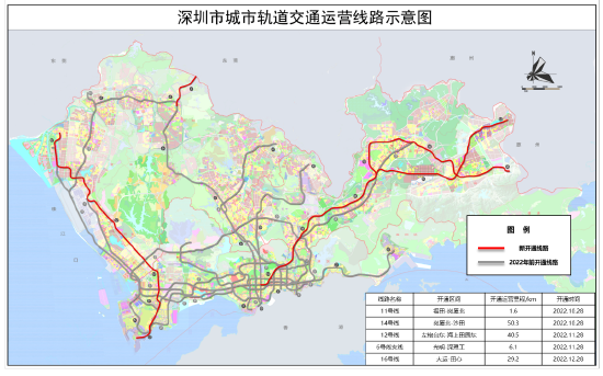 图1 2022年度深圳市轨道交通运营线路图