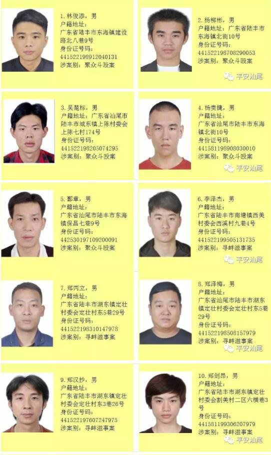 汕尾悬赏追嫌犯：122名涉黑恶在逃人员被公布