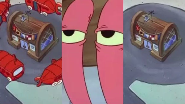 海绵宝宝刚刚离开店里,沙丁鱼大军就过来了,章鱼哥让他们排队